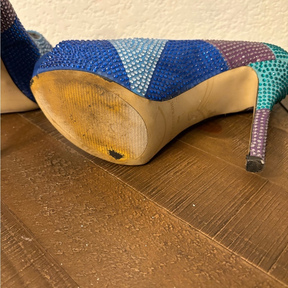Enzo Angiolini Blue and Purple Peep-Toe Heels - Picture 5 of 7